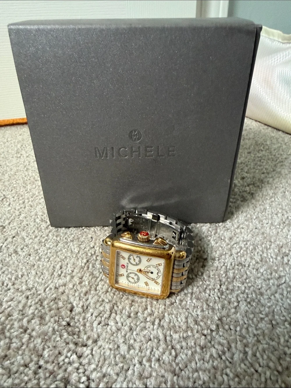 Michele Two-Tone Gold & Silver Square Mother-of-Pearl Dial Watch